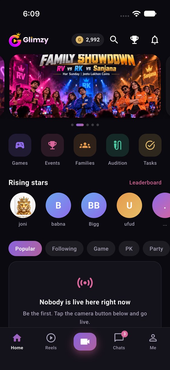 Glimzy home screen