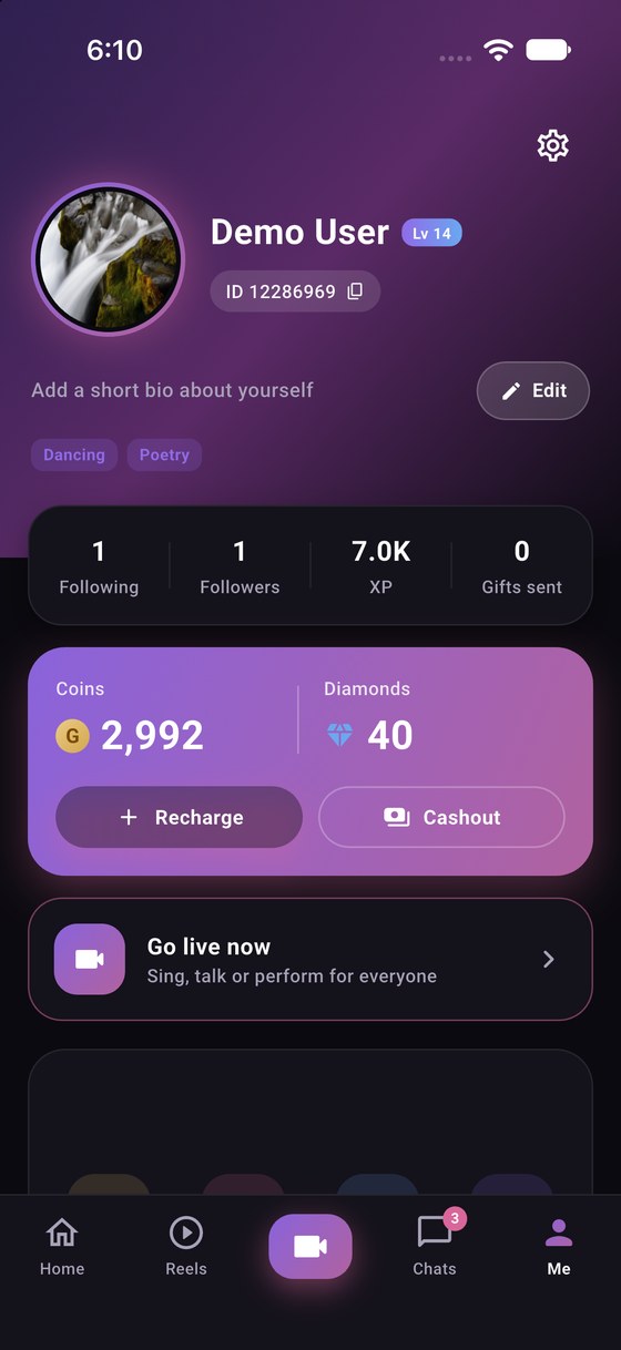 Glimzy profile and wallet